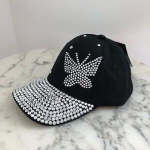 Olivia & Kate Rhinestone Baseball Cap Hat Bling Adjustable Black Sz O/S NWT